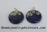 NGP2622 40mm flat round lapis lazuli gemstone pendants wholesale