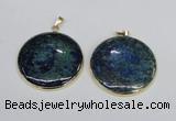 NGP2930 40*42mm flat round chrysocolla gemstone pendants