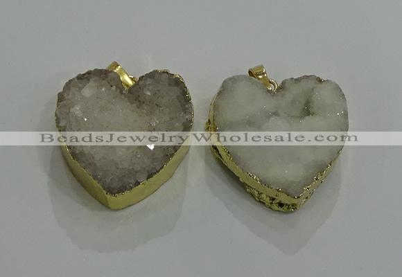 NGP3047 30*30mm heart druzy agate gemstone pendants