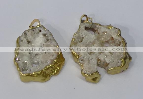 NGP3135 25*35mm - 40*50mm freeform plated druzy agate pendants