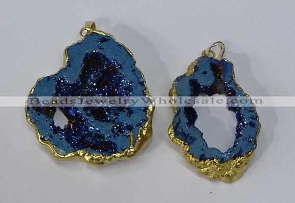 NGP3144 25*35mm - 40*50mm freeform plated druzy agate pendants