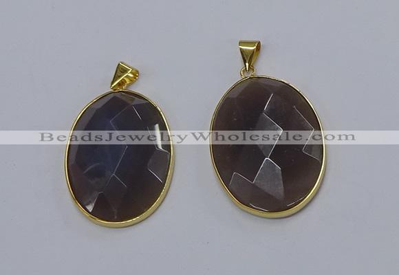 NGP3295 33*45mm faceted oval agate gemstone pendants wholesale