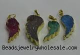 NGP3436 15*25mm - 18*35mm wing-shaped druzy agate gemstone pendants