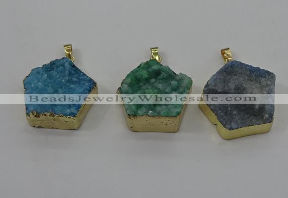 NGP4119 28*28mm - 30*30mm pentagon druzy quartz pendants wholesale