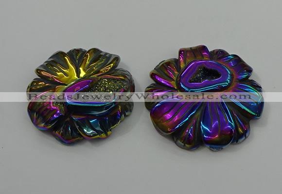 NGP4150 40*45mm - 50*55mm flower plated druzy agate pendants