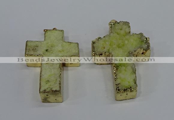 NGP4173 30*48mm - 32*50mm cross druzy quartz pendants wholesale