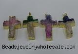 NGP4182 30*48mm - 32*50mm cross druzy quartz pendants wholesale