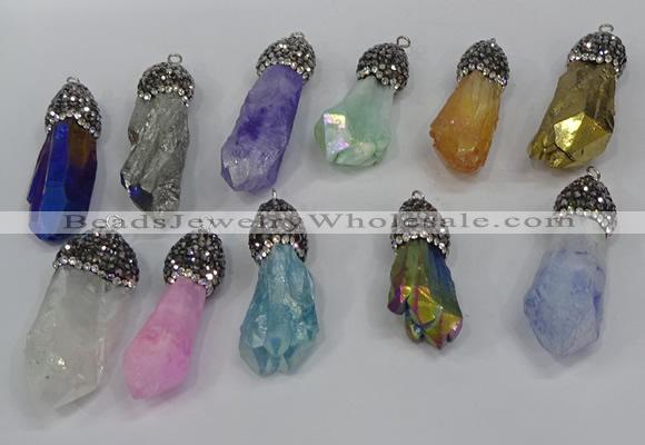 NGP4302 10*30mm - 15*45mmmm nuggets plated quartz pendants