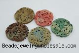 NGP4531 55*65mm - 65*68mm Carved flower jade pendants wholesale