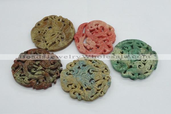 NGP4531 55*65mm - 65*68mm Carved flower jade pendants wholesale