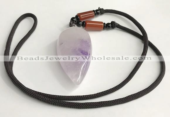 NGP5580 Lavender amethyst teardrop pendant with nylon cord necklace