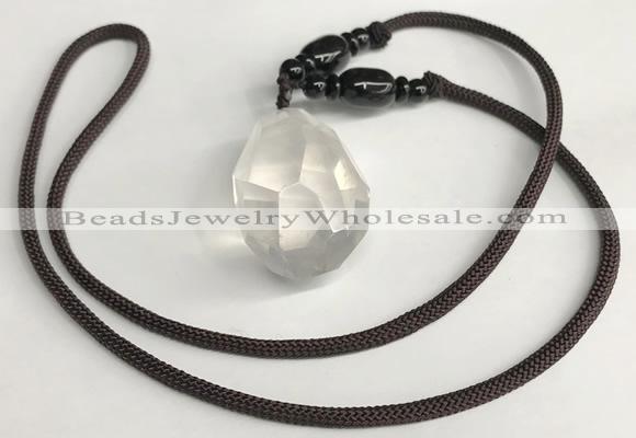 NGP5586 White crystal nugget pendant with nylon cord necklace