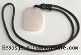 NGP5595 Rose quartz rectangle pendant with nylon cord necklace