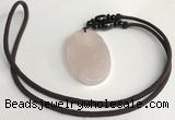 NGP5597 Rose quartz oval pendant with nylon cord necklace