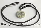 NGP5631 Jasper flat round pendant with nylon cord necklace