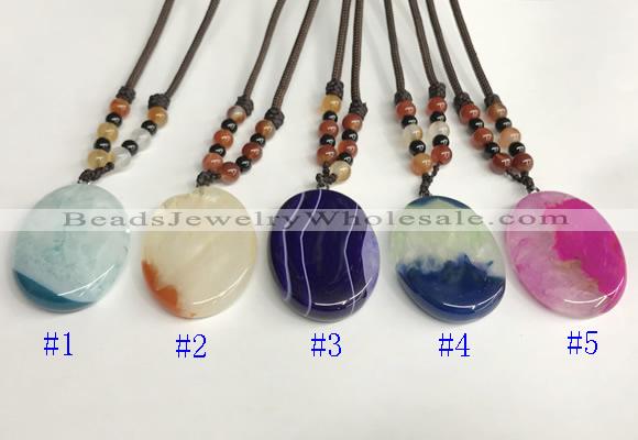 NGP5646 Agate oval pendant with nylon cord necklace