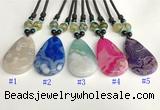 NGP5648 Agate flat teardrop pendant with nylon cord necklace