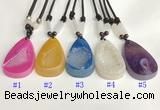 NGP5650 Agate flat teardrop pendant with nylon cord necklace