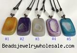 NGP5652 Agate rectangle pendant with nylon cord necklace