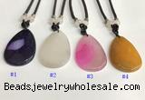 NGP5655 Agate flat teardrop pendant with nylon cord necklace