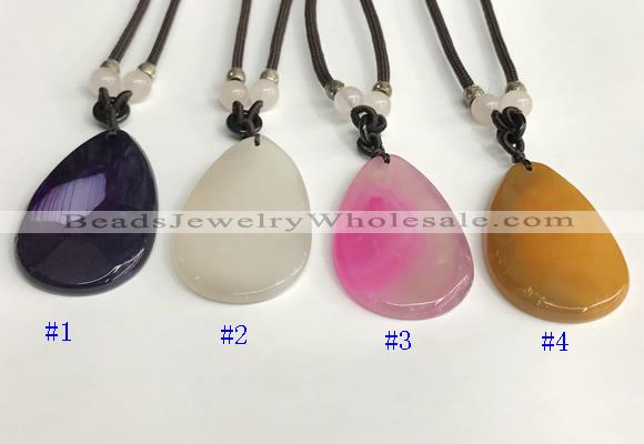 NGP5655 Agate flat teardrop pendant with nylon cord necklace