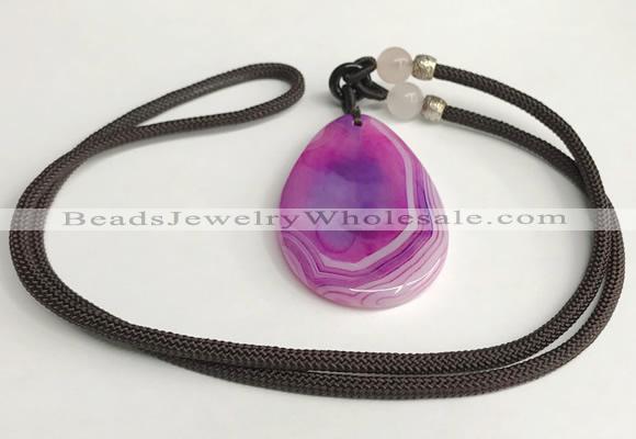 NGP5657 Agate flat teardrop pendant with nylon cord necklace