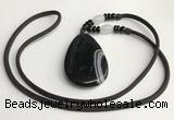 NGP5674 Agate flat teardrop pendant with nylon cord necklace