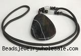 NGP5675 Agate flat teardrop pendant with nylon cord necklace