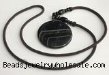 NGP5676 Agate flat round pendant with nylon cord necklace