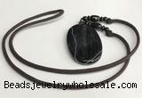 NGP5677 Agate oval pendant with nylon cord necklace