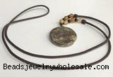 NGP5690 Rainforest agate flat round pendant with nylon cord necklace