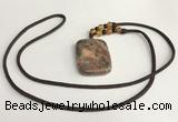 NGP5691 Rainforest agate rectangle pendant with nylon cord necklace