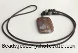 NGP5696 Agate rectangle pendant with nylon cord necklace