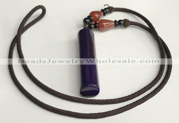 NGP5704 Agate tube pendant with nylon cord necklace