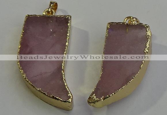 NGP6053 15*40mm - 18*45mm horn rose quartz pendants