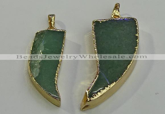 NGP6057 15*40mm - 18*45mm horn green aventurine pendants