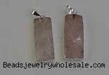 NGP6181 14*30mm - 15*38mm faceted rectangle rose quartz pendants