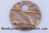 NGP619 5pcs 6*50mm picture jasper gemstone donut pendants wholesale