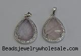 NGP6330 25*30mm teardrop rose quartz pendants wholesale