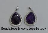 NGP6335 25*30mm teardrop amethyst gemstone pendants wholesale