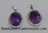 NGP6354 25*30mm oval amethyst gemstone pendants wholesale