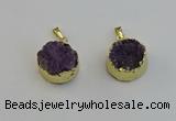 NGP6404 20mm - 22mm coin druzy amethyst pendants wholesale