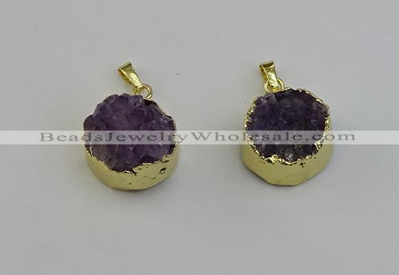 NGP6404 20mm - 22mm coin druzy amethyst pendants wholesale