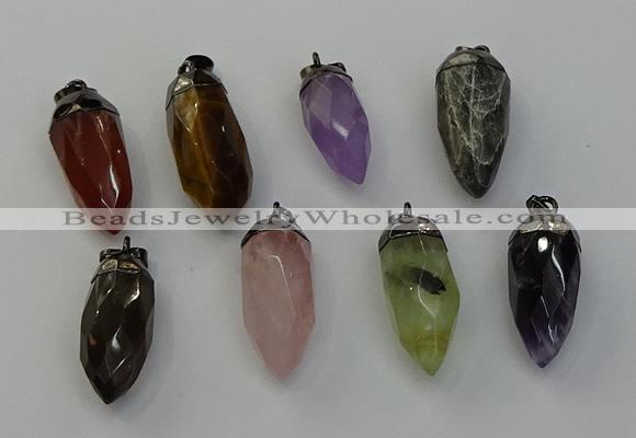 NGP6448 12*24mm - 15*30mm faceted bullet mixed gemstone pendants