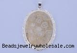 NGP647 5pcs 37*50mm oval chrysanthemum stone with brass pendants