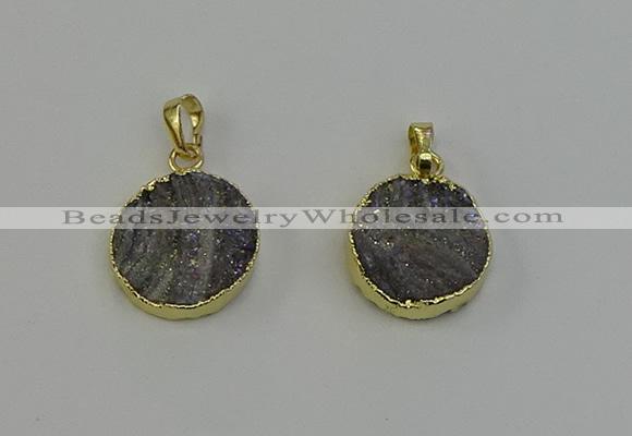 NGP6495 18mm - 20mm coin plated druzy agate pendants wholesale