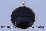 NGP651 5pcs 6*33mm flat round black obsidian with brass gemstone pendants