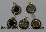 NGP6590 22mm - 22mm coin plated druzy agate gemstone pendants