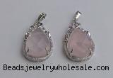 NGP6607 22*30mm faceted teardrop rose quartz gemstone pendants