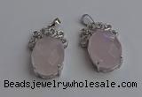 NGP6629 18*25mm faceted oval rose quartz gemstone pendants